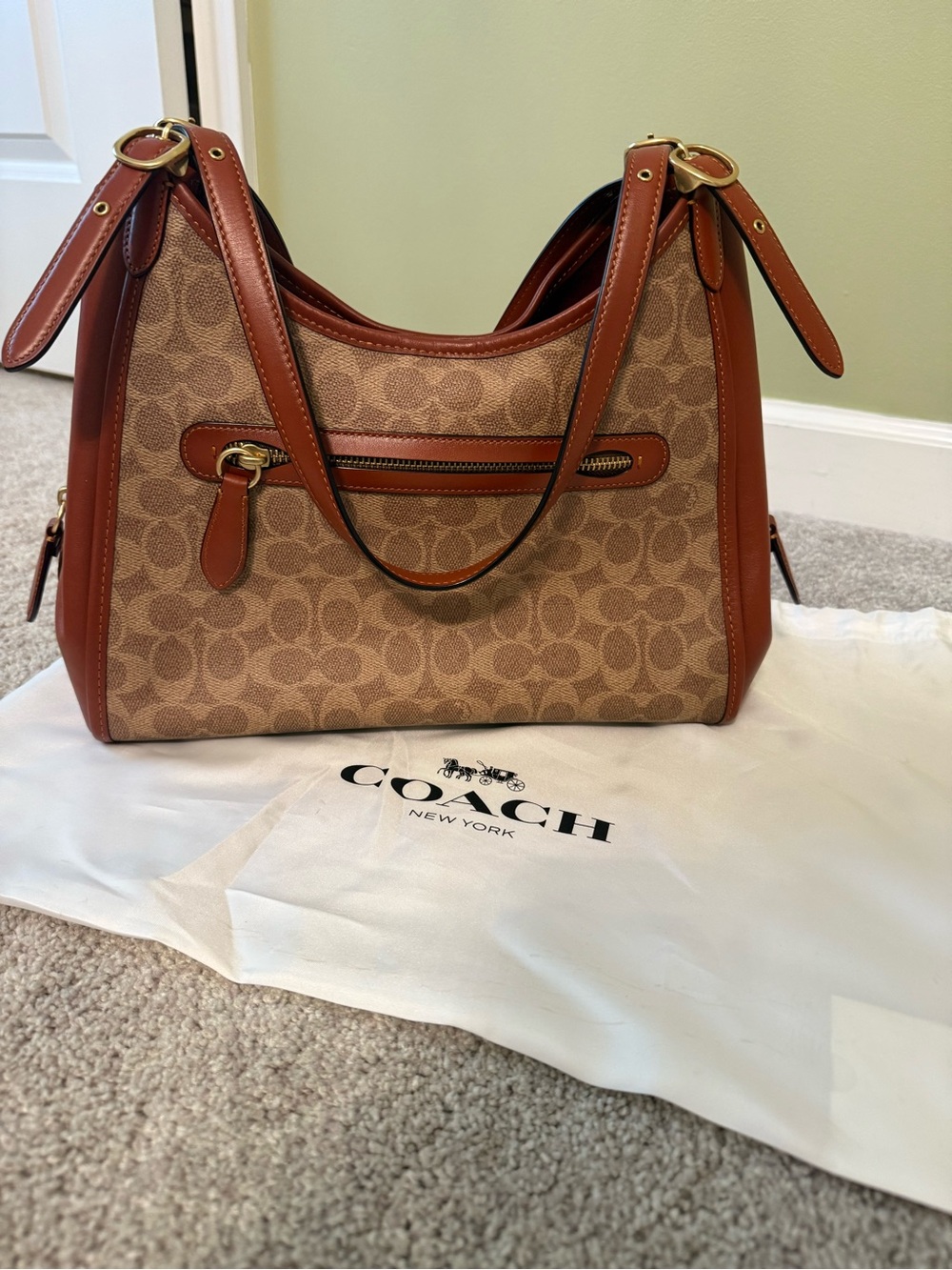 Coach Brown Signature Canvas Shoulder Hobo with Saddle Leather Trim - Picture 2 of 9